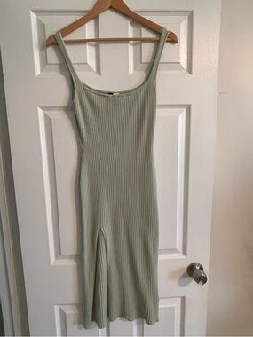 H&M Ribbed Scoop Midi Dress in Sage